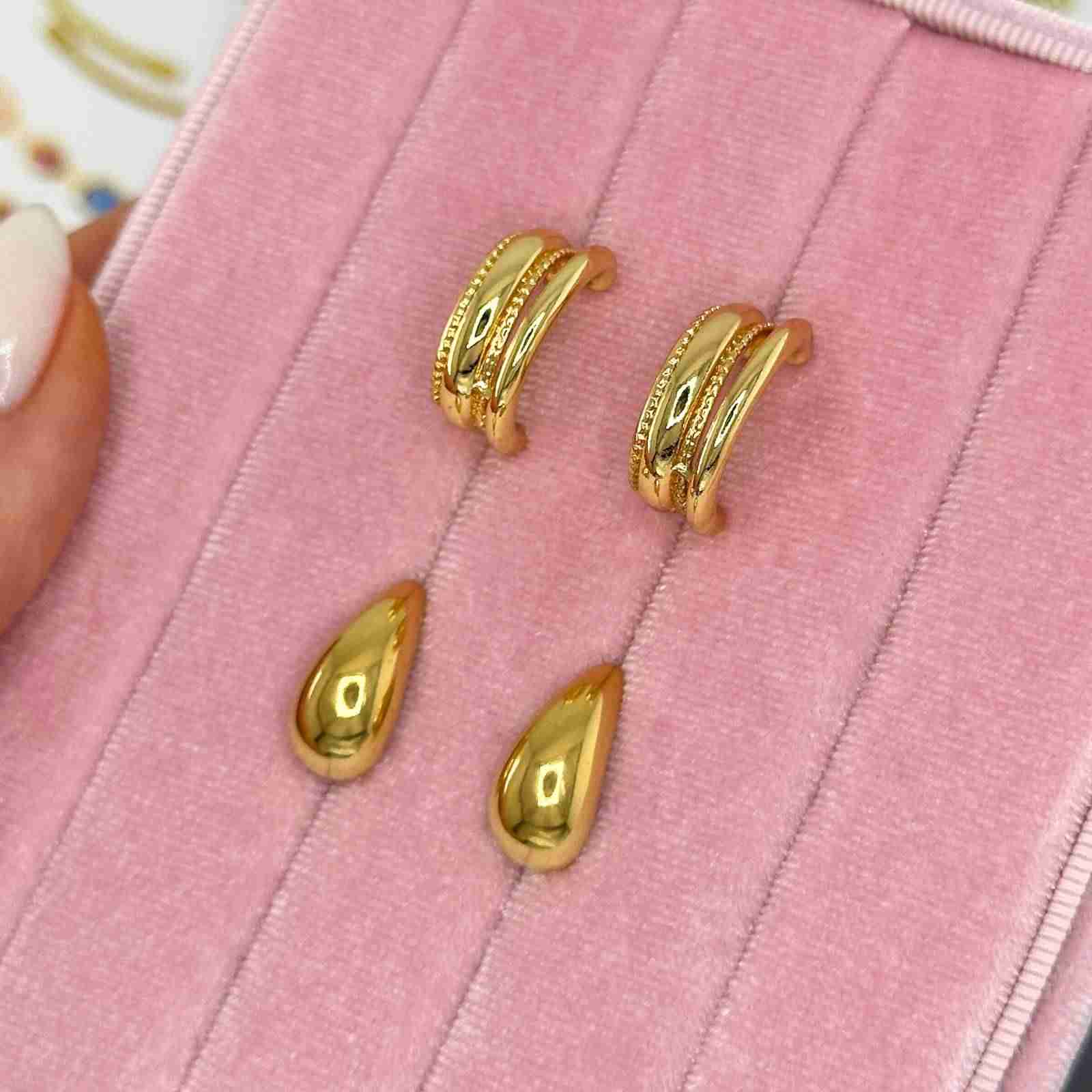 Χρυσα σκουλαρικια hoops επιχρυσωμενο ατσαλι 18k 2 Χρυσα σκουλαρικια hoops επιχρυσωμενο ατσαλι 18k - Image 2